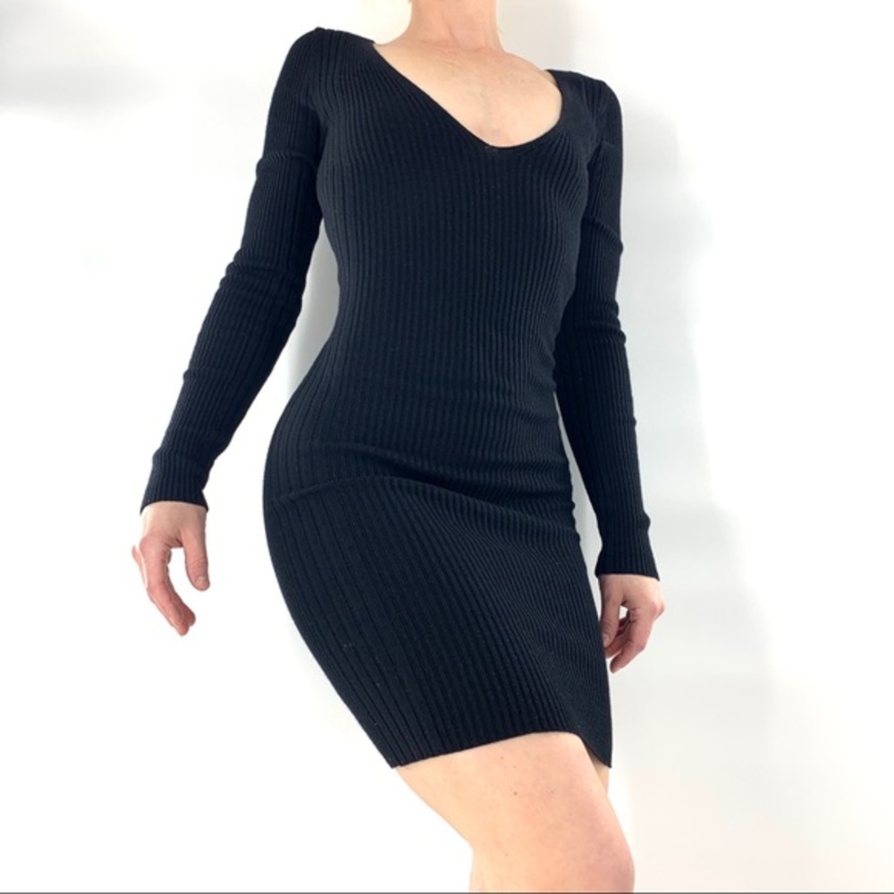 Express Fitted Open Back V Neck Mini Dress